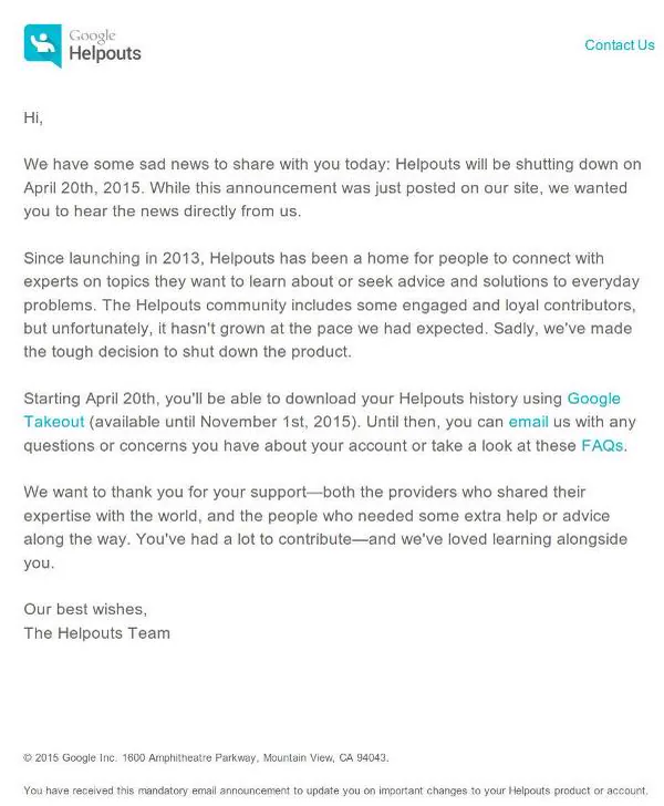 Google Helpouts no more