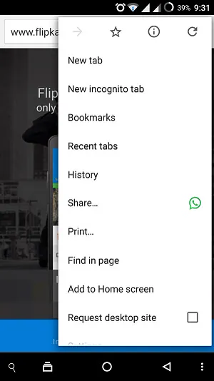 Access Flipkart.com Website on Mobile Browser