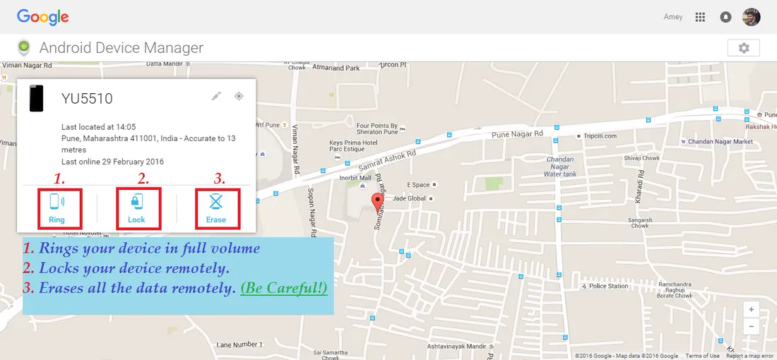 Ring/ Lock/ Erase android device remotely