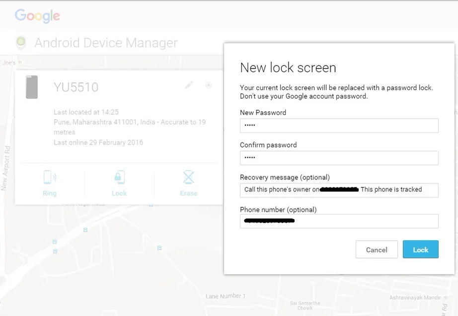 lock android via ADM or Android Device Manager